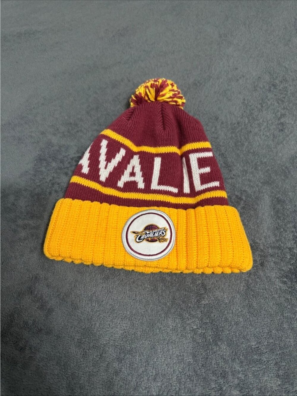 Cleveland Cavaliers Maroon & Yellow Pom Beanie Hat By Mitchell & Ness
